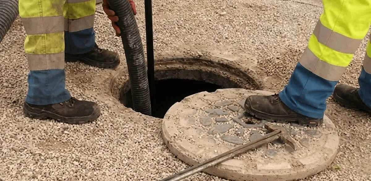 Drain cleaning crew clearing a sewer access point with professional equipment in Nashville, TN