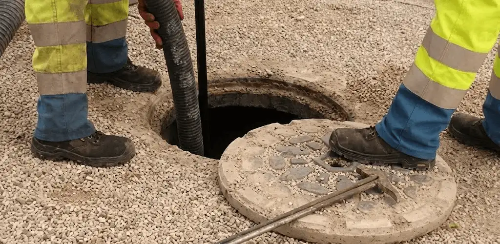 Drain cleaning crew clearing a sewer access point with professional equipment in Nashville, TN